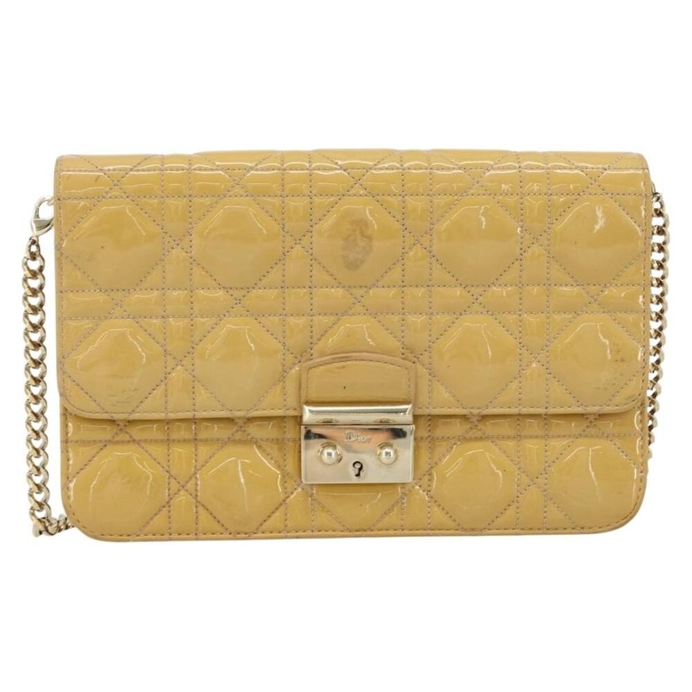 Dior Cannage Patent Leather Chain Shoulder Bag Beige